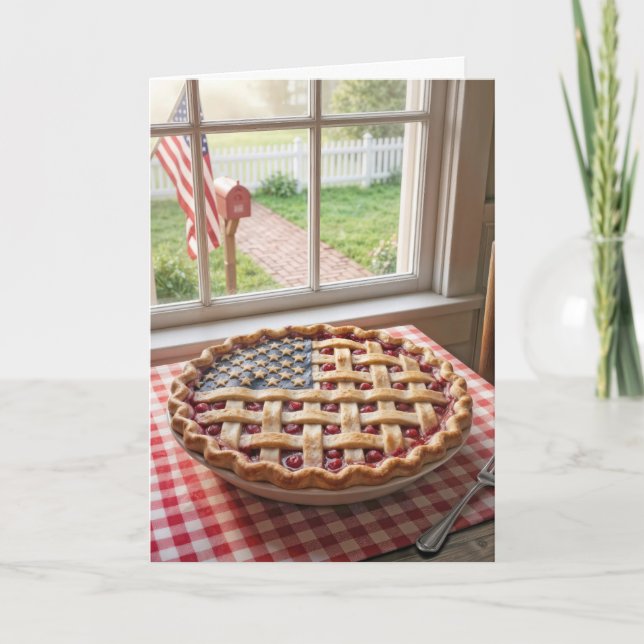 Birthday American Flag Crust on a Cherry Pie Card (Front)