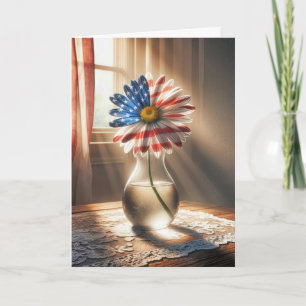 Birthday American Flag Daisy In Sunbeams Card