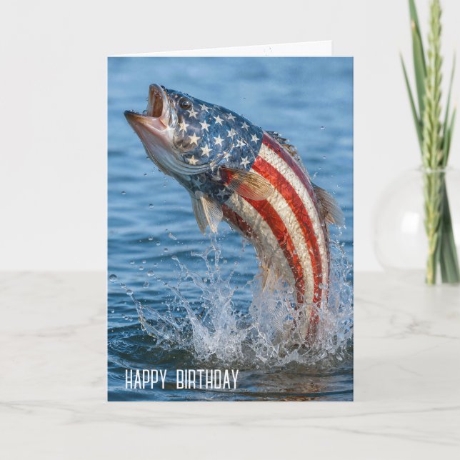Birthday American Flag Fish Card (Front)