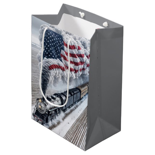 Birthday American Freedom Train Medium Gift Bag (Front Angled)