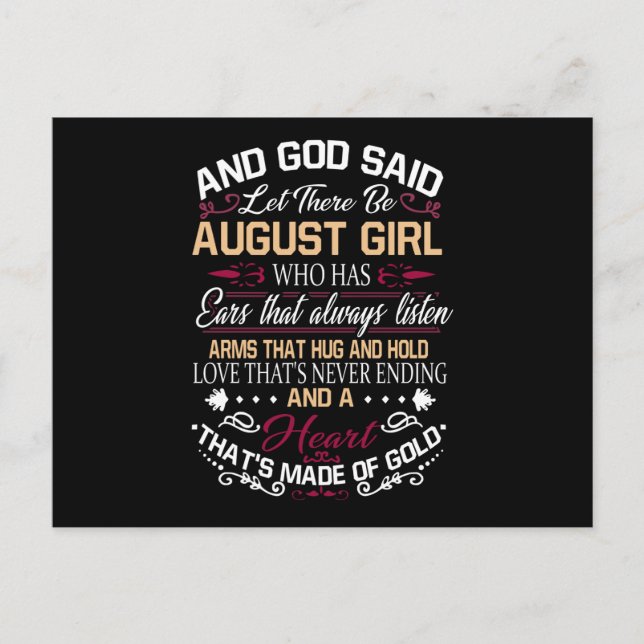 Birthday | And God Said Let There Be August Girl Announcement Postcard (Front)