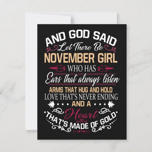 Birthday | And God Said Let There Be November Girl RSVP Card (Front)