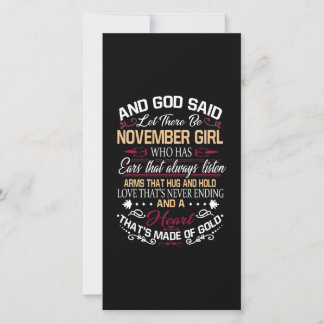 Birthday | And God Said Let There Be November Girl Thank You Card