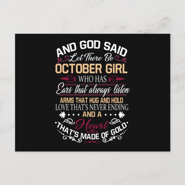 Birthday | And God Said Let There Be October Girl Announcement Postcard (Front)