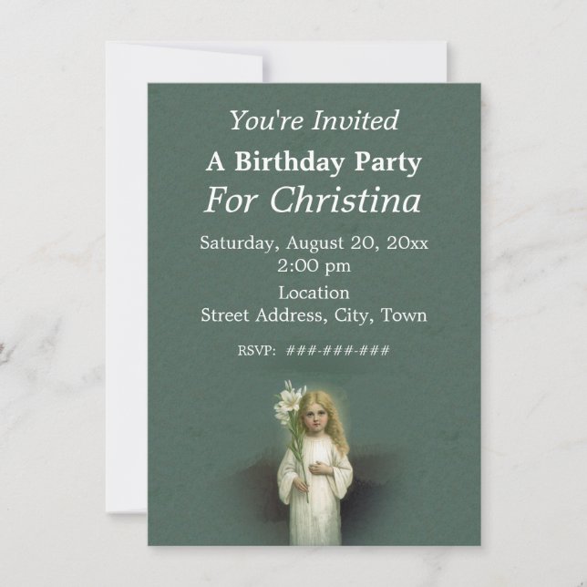 Birthday Angelic Victorian Blonde Girl White Lilie Invitation (Front)