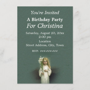 Birthday Angelic Victorian Blonde Girl White Lilie Invitation