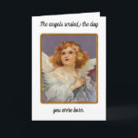 Birthday Angels Smiled Greeting Card<br><div class="desc">Pretty, vintage picture of an angel, is featured on this Birthday greeting card. Front of card reads, " The angels smiled the day you were born." and inside of card reads, "God smiled the second He thought of you! May your Birthday be full of blessings from above". Let someone know...</div>