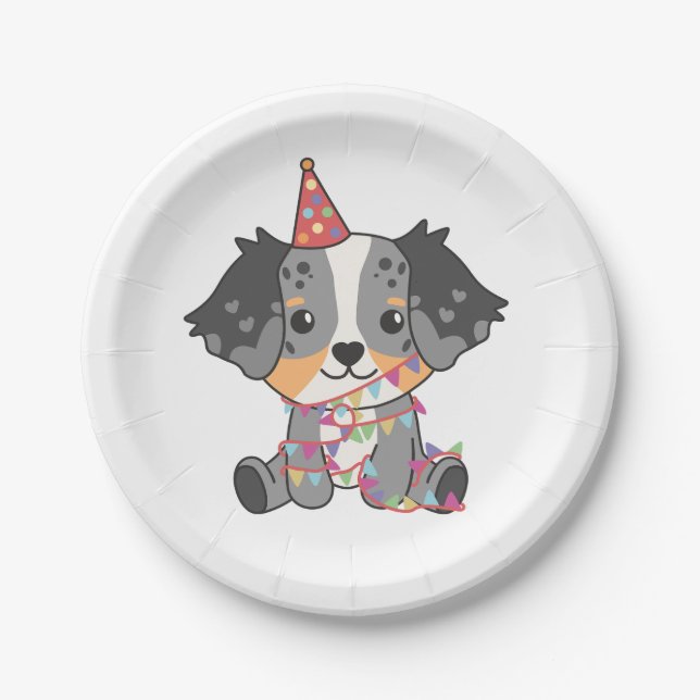 Birthday Animal Cute Australian Shepherd Birthday Paper Plate (Front)