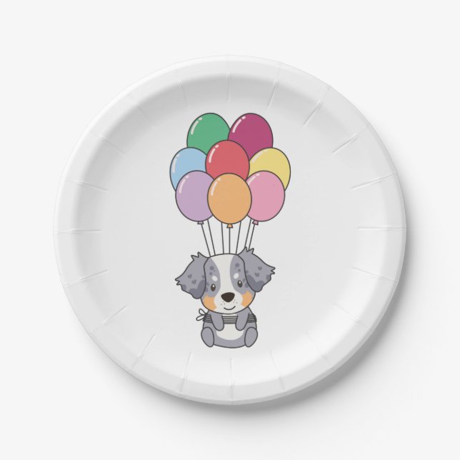 Birthday Animal Cute Australian Shepherd Birthday Paper Plate (Front)