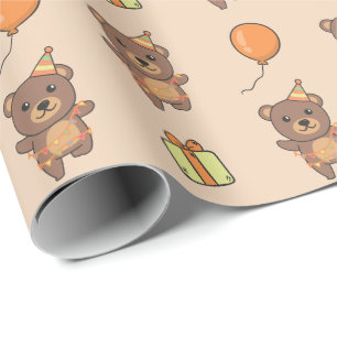 Birthday Animal Cute Bear Kids Birthday Party Wrapping Paper