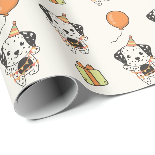 Birthday Animal Cute Dalmatian Kids Birthday Party Wrapping Paper (Roll Corner)
