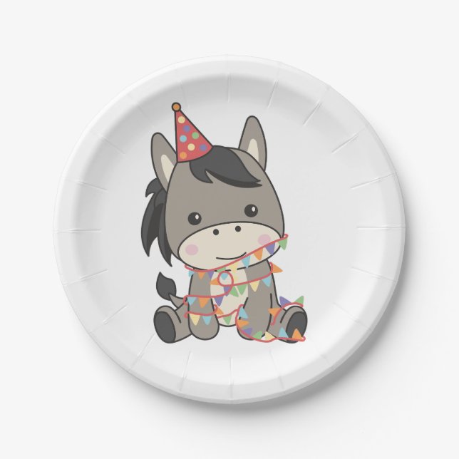Birthday Animal Cute Donkey Kids Birthday Party Paper Plate (Front)