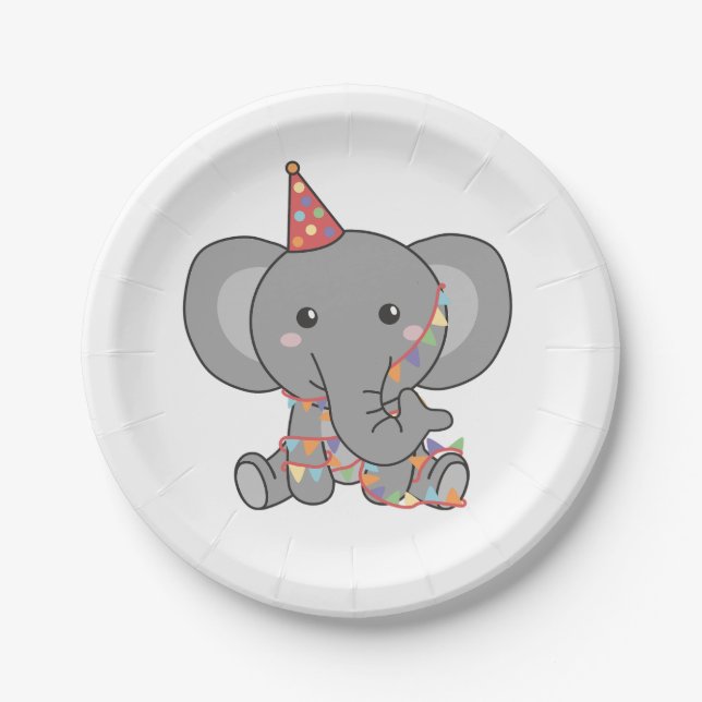 Birthday Animal Cute Elephant Kids Birthday Party Paper Plate (Front)
