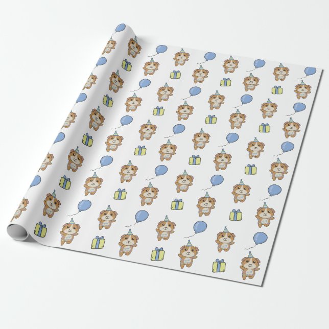 Birthday Animal Cute Guinea Pig Kid Birthday Party Wrapping Paper (Unrolled)