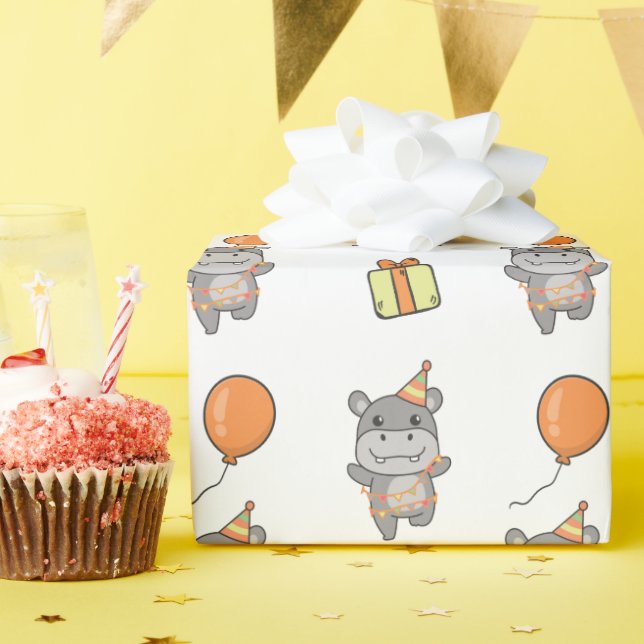 Birthday Animal Cute Hippo Kids Birthday Party Wrapping Paper (Birthday Party)