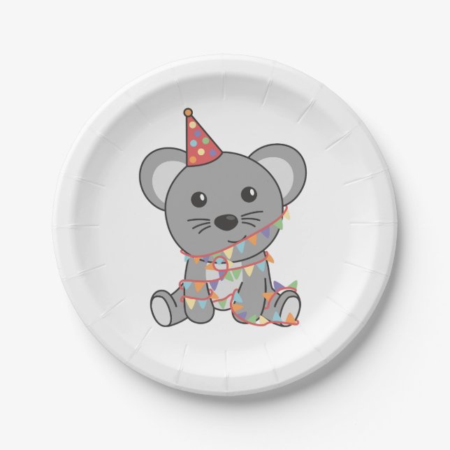 Birthday Animal Cute Mouse for Kids Birthday Party Paper Plate (Front)