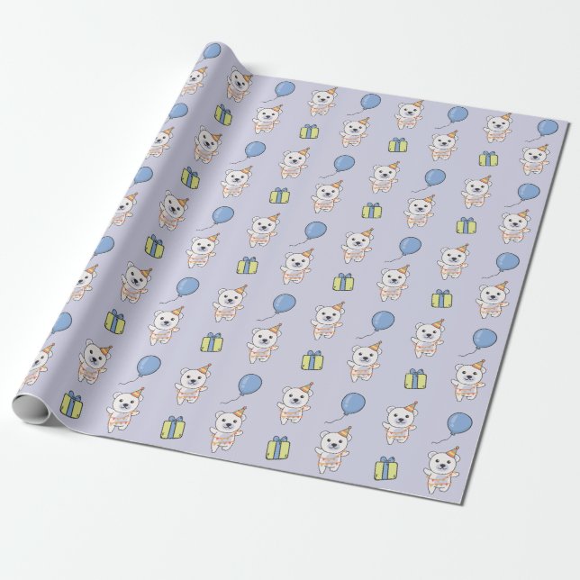 Birthday Animal Cute Polar Bear Kid Birthday Party Wrapping Paper (Unrolled)