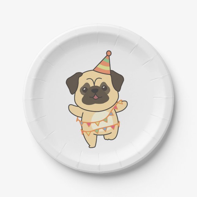Birthday Animal Cute Pug for Kids Birthday Party Paper Plate (Front)