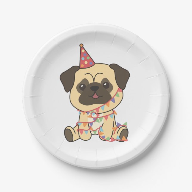Birthday Animal Cute Pug for Kids Birthday Party Paper Plate (Front)