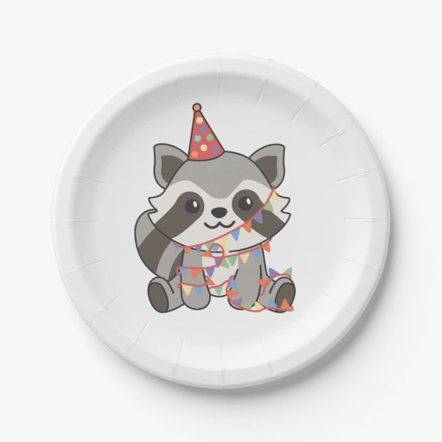 Birthday Animal Cute Racoon Kids Birthday Party Paper Plate (Front)