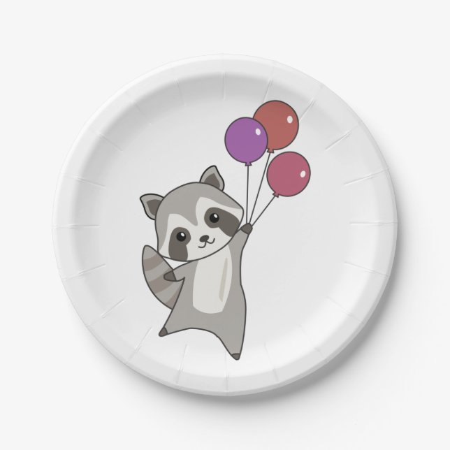 Birthday Animal Cute Racoon Kids Birthday Party Paper Plate (Front)