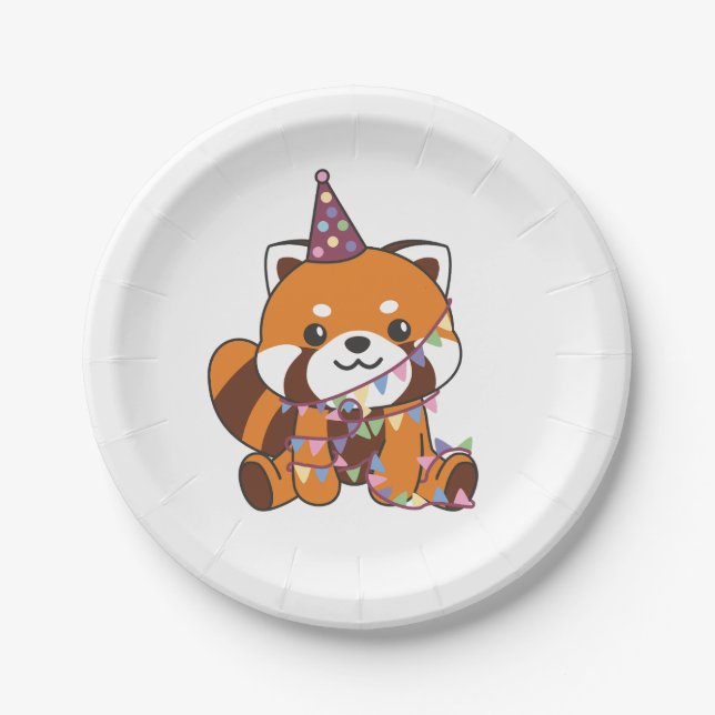 Birthday Animal Cute Red Panda Kids Birthday Party Paper Plate (Front)
