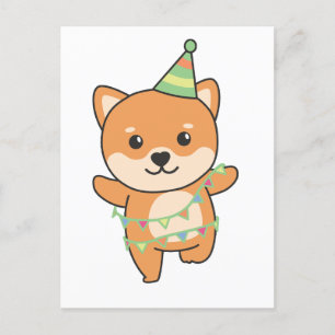 Birthday Animal Cute Shiba Inu Kids Birthday Party Holiday Postcard