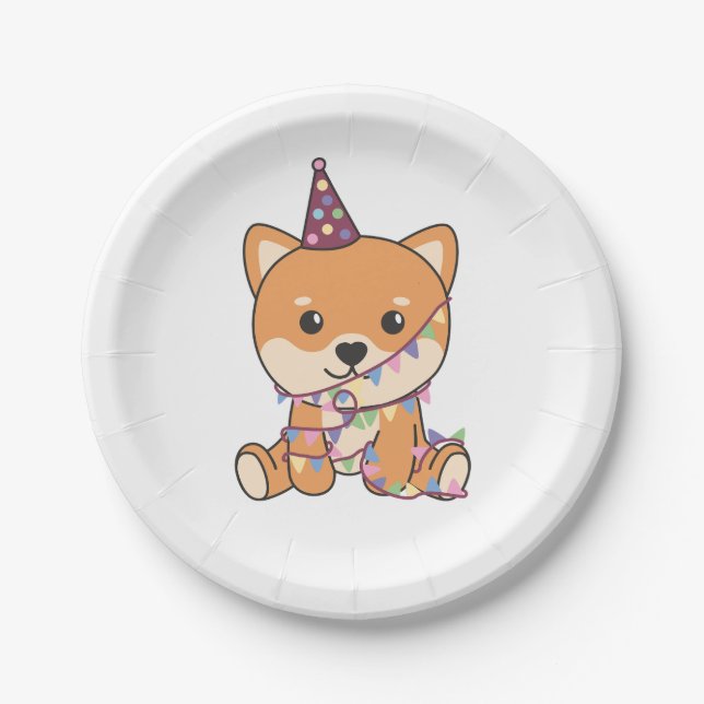 Birthday Animal Cute Shiba Inu Kids Birthday Party Paper Plate (Front)