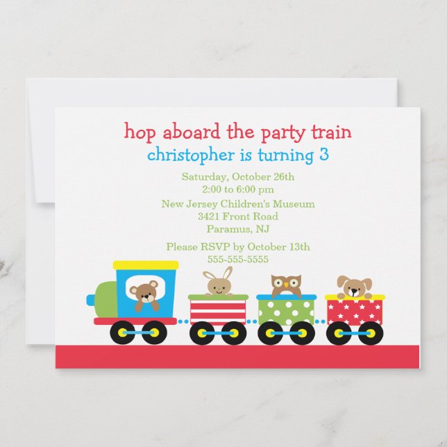 Birthday Animal Train Birthday Invitation (Front)