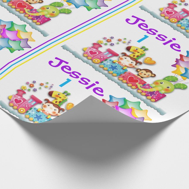 Birthday Animal Train Personalise Name & Age Wrapping Paper (Corner)