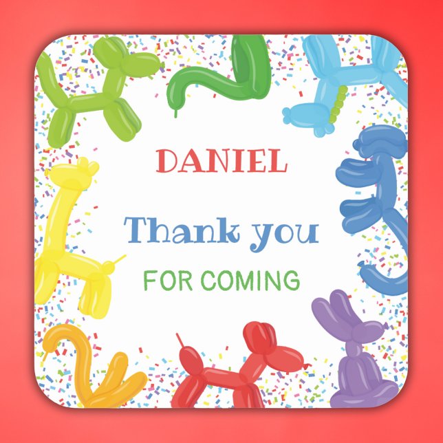 BIRTHDAY ANIMALS BALLOONS SQUARE STICKER (Creator Uploaded)