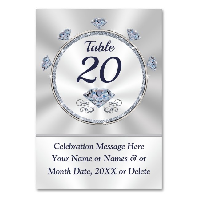 Birthday, Anniversary, Wedding Table Number Cards (Front)