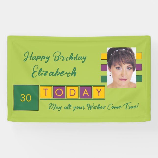 Birthday any age add photo name green party banner (Horizontal)