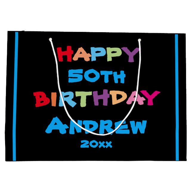 Birthday Any Age Custom Name Modern Bold Cute Cool Large Gift Bag (Back)