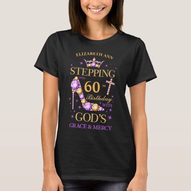 Birthday, any age, editable, christian, purple  T-Shirt (Front)