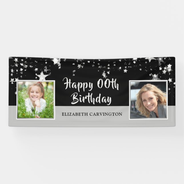 Birthday | Any Year | Black & Silver Photo Banner (Horizontal)