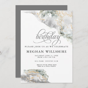 Birthday April Diamond Watercolor Geode Invitation