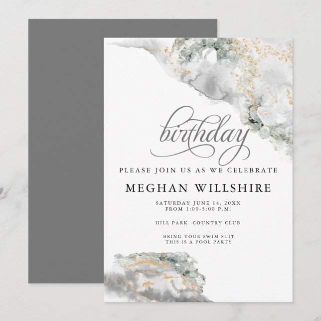 Birthday April Diamond Watercolor Geode Invitation (Front/Back)