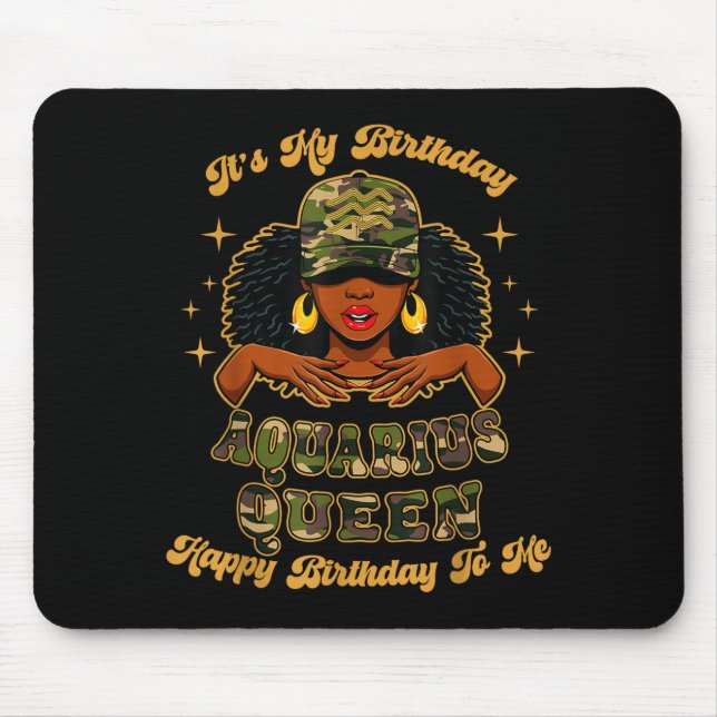 Birthday Aquarius Queen Camo Black Woman African Z Mouse Mat (Front)