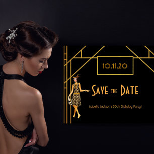 Birthday art deco Gatsby 1920's save the date Postcard