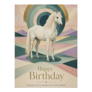 Birthday Art Deco White Horse Geometric Poster