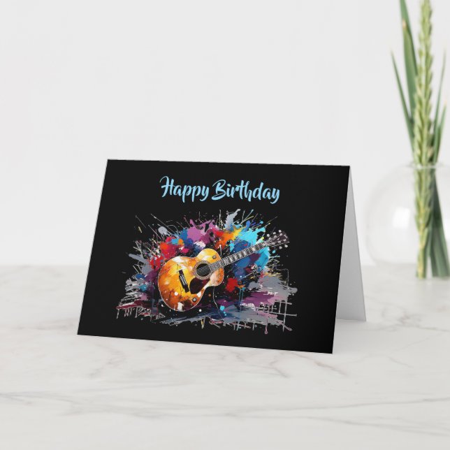 Birthday  Artistic Abstract Guitar Music Lover's  Holiday Card (Front)