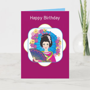 Birthday, Asian Lady in Culture Attire, Colorfull Card