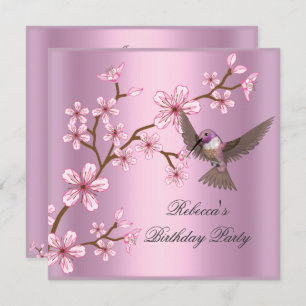 Birthday Asian Pink Blossom Flowers Bird Invitation