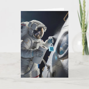 Birthday Astronaut Cleaning Spacecraft Window Card