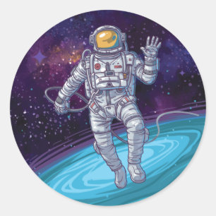 Birthday. Astronaut in Space with Stars & Galaxy. Classic Round Sticker