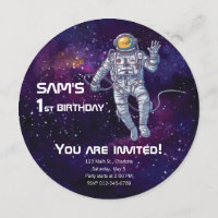Birthday. Astronaut in Space with Stars & Galaxy.