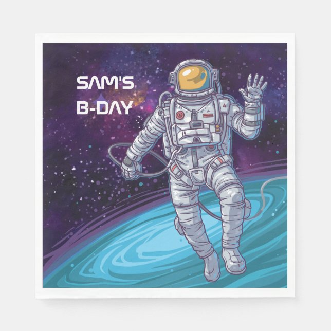 Birthday. Astronaut in Space with Stars & Galaxy. Napkin (Front)