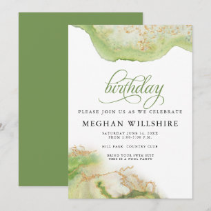 Birthday August Peridot Watercolor Geode Invitation