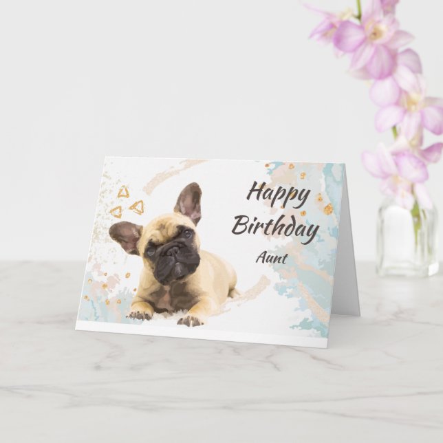  Birthday Aunt Cute French Bulldog Dog Pet  Card (Orchid)